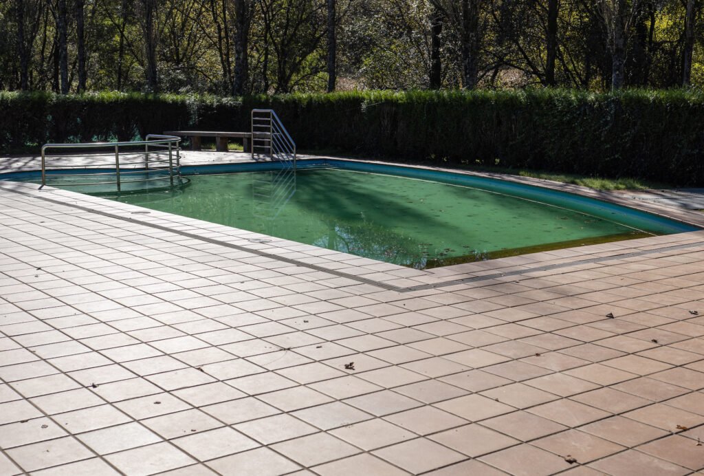 Dirty pool in early autumn Cleaning or maintenance concept